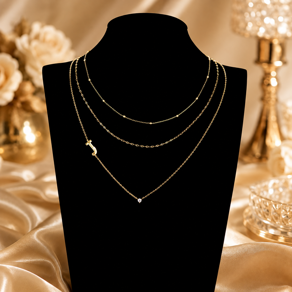 Triple Layer Initial Necklace Set