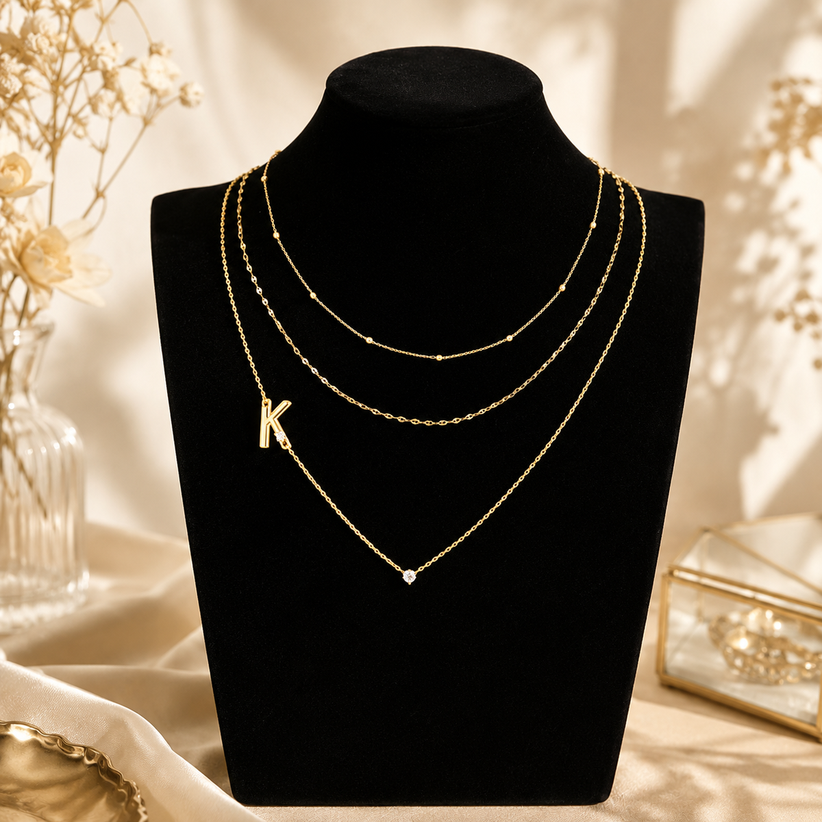 Triple Layer Initial Necklace Set