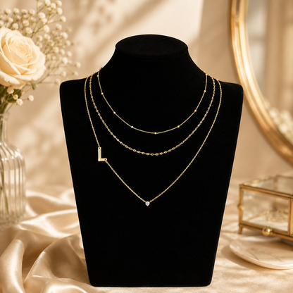 Triple Layer Initial Necklace Set