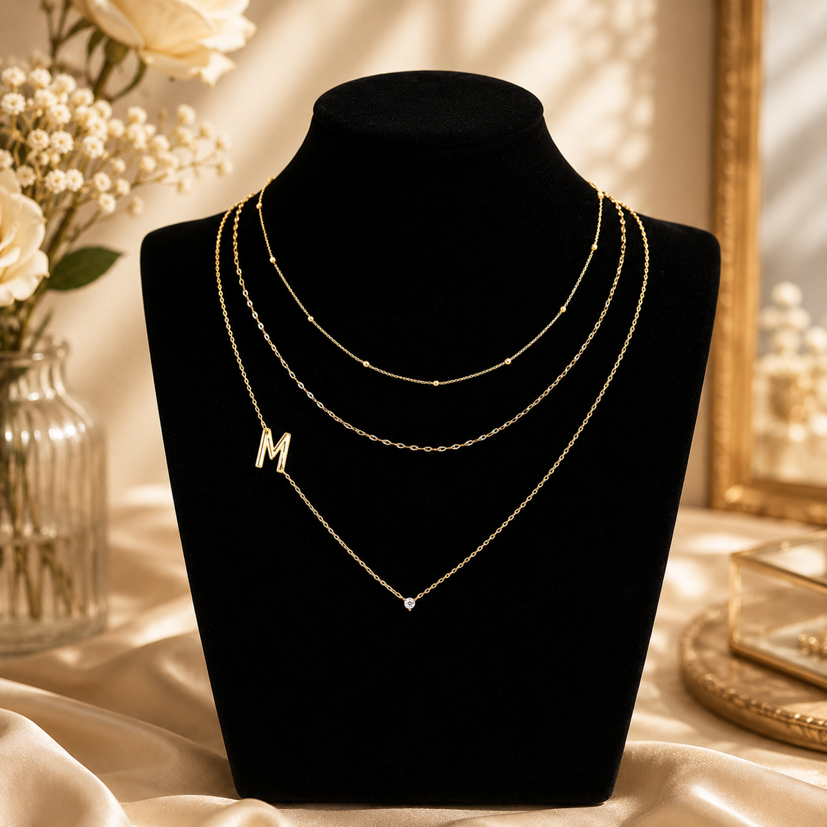 Triple Layer Initial Necklace Set