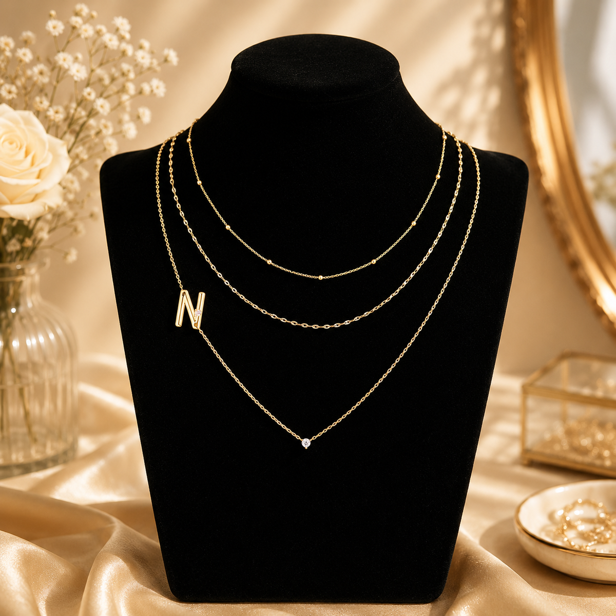 Triple Layer Initial Necklace Set