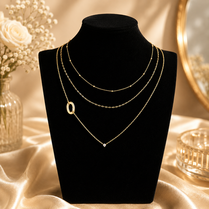 Triple Layer Initial Necklace Set