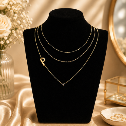 Triple Layer Initial Necklace Set