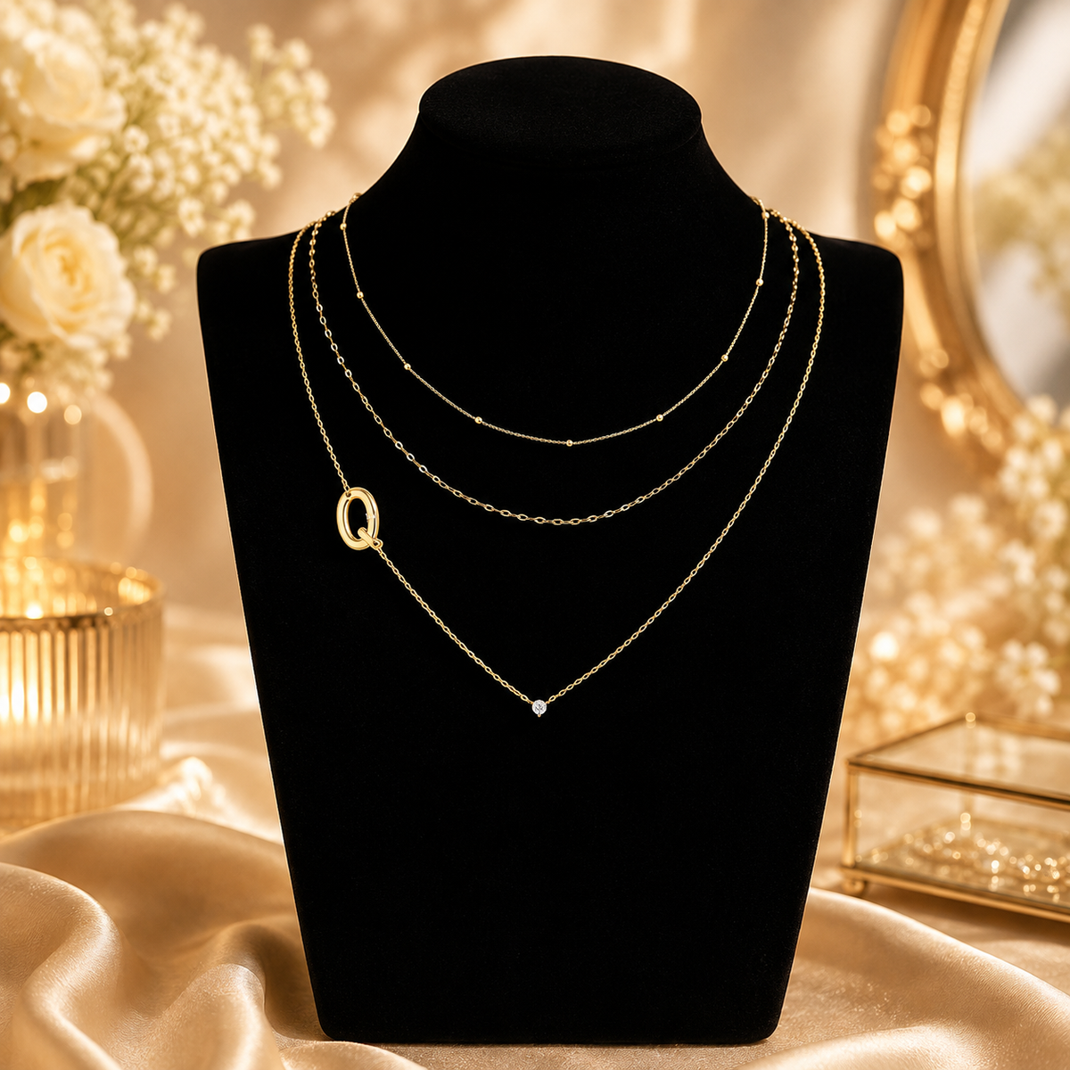 Triple Layer Initial Necklace Set