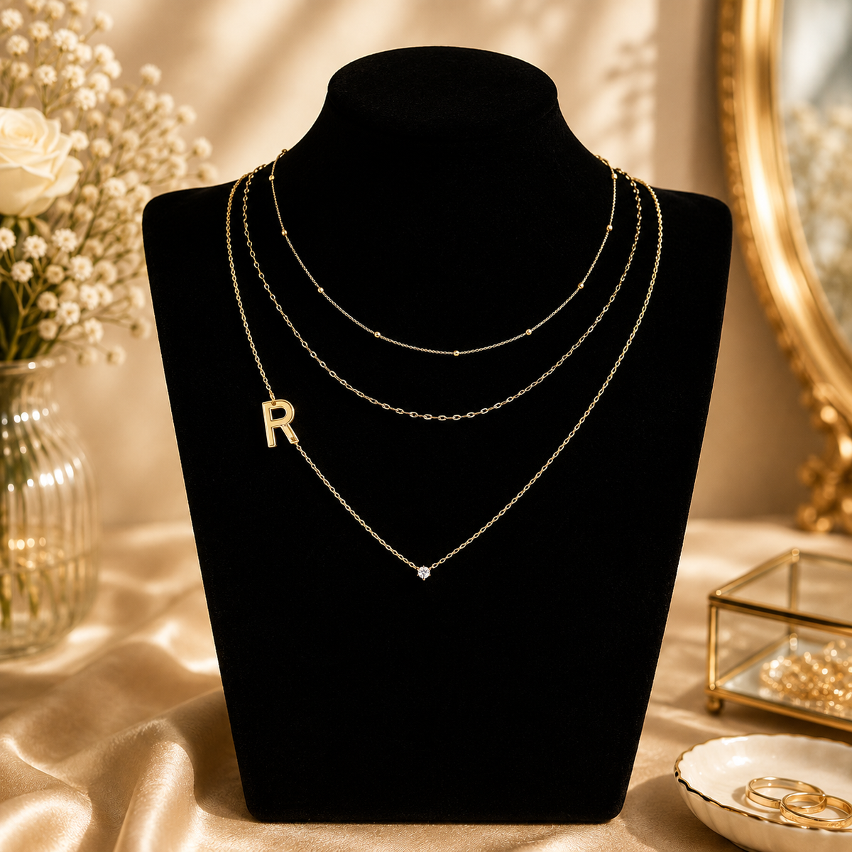 Triple Layer Initial Necklace Set