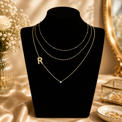 Triple Layer Initial Necklace Set