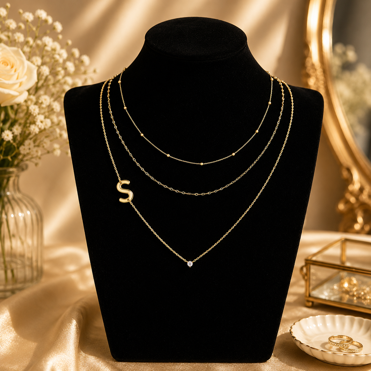 Triple Layer Initial Necklace Set