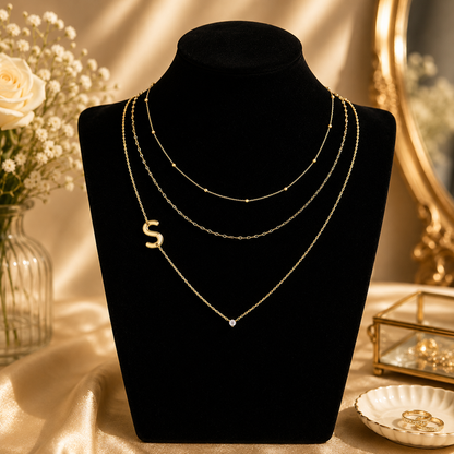 Triple Layer Initial Necklace Set