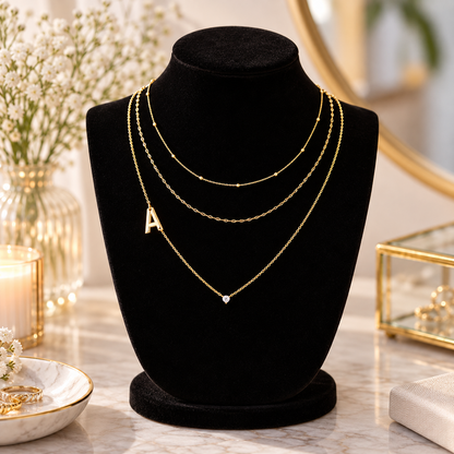 Triple Layer Initial Necklace Set