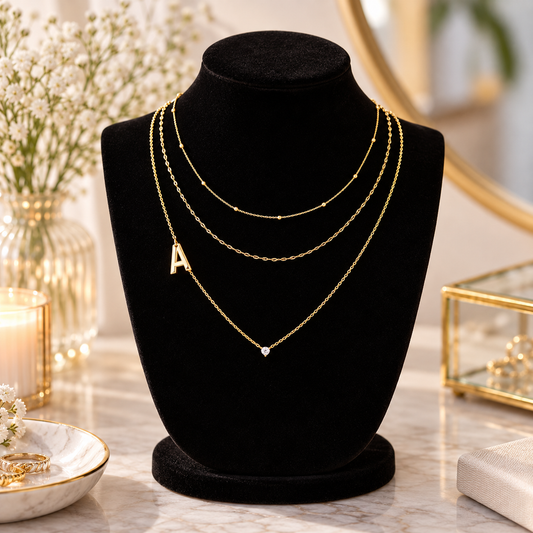 Triple Layer Initial Necklace Set