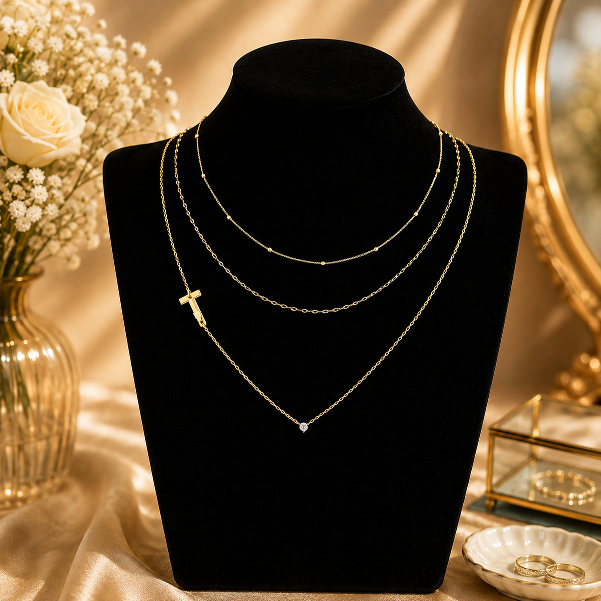Triple Layer Initial Necklace Set