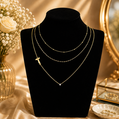 Triple Layer Initial Necklace Set