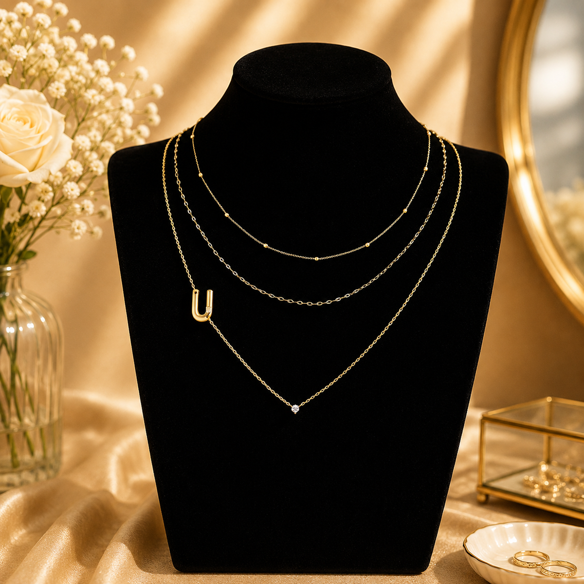 Triple Layer Initial Necklace Set