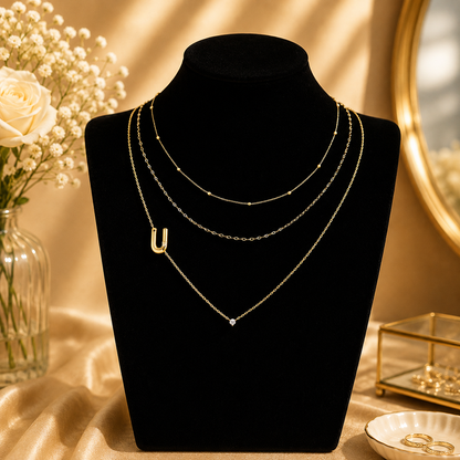 Triple Layer Initial Necklace Set