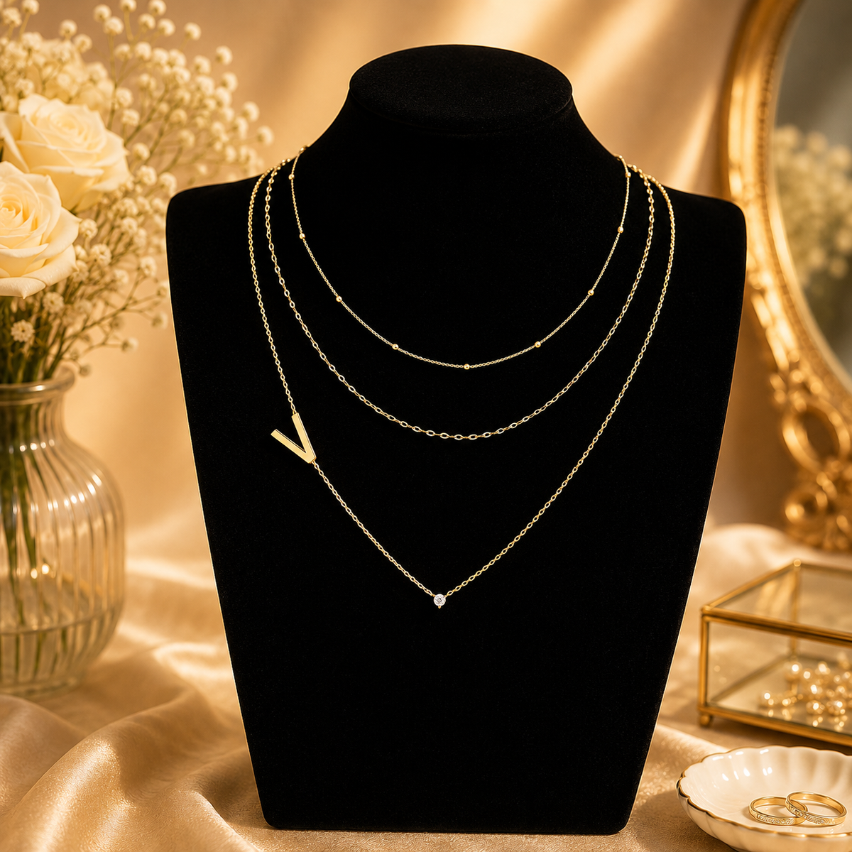 Triple Layer Initial Necklace Set