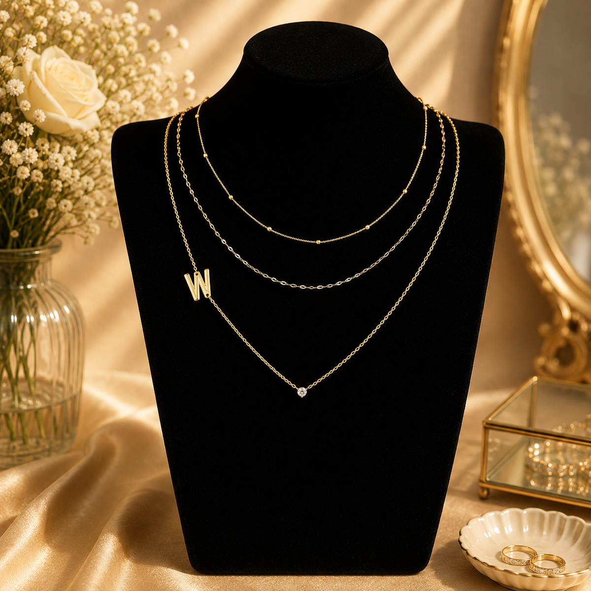 Triple Layer Initial Necklace Set