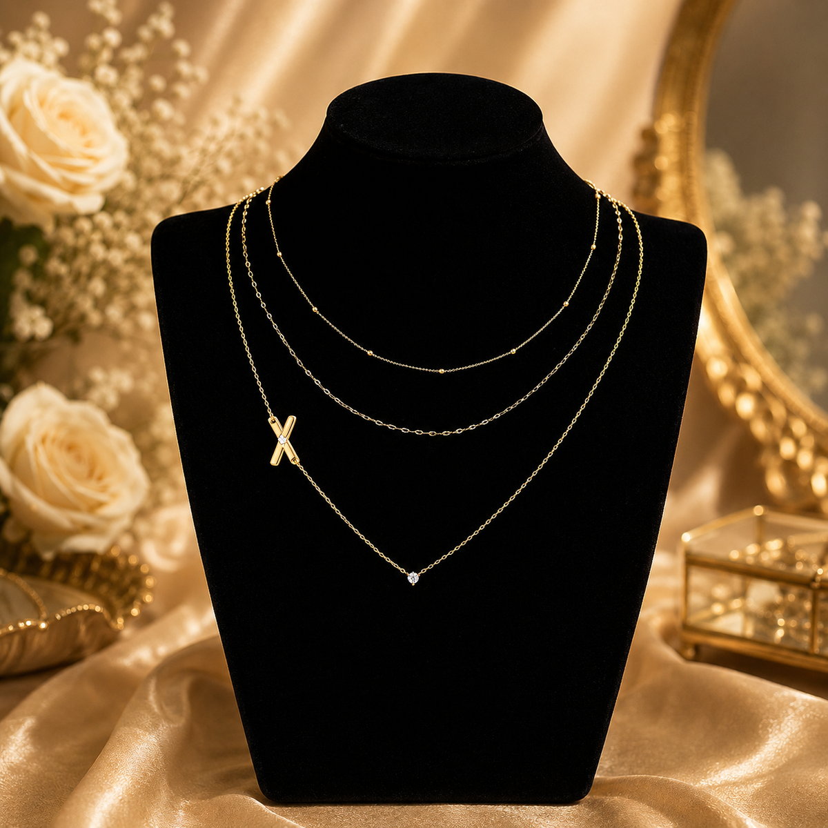 Triple Layer Initial Necklace Set