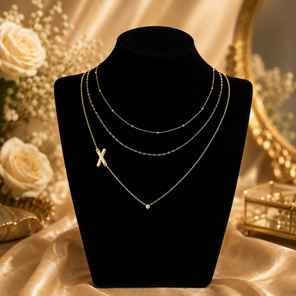 Triple Layer Initial Necklace Set