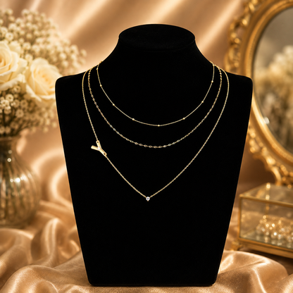 Triple Layer Initial Necklace Set