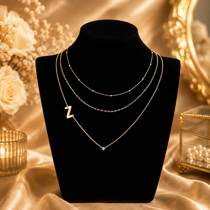 Triple Layer Initial Necklace Set