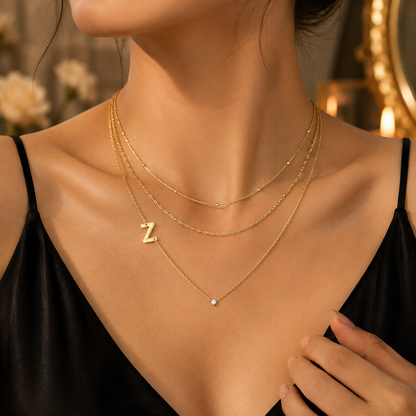 Triple Layer Initial Necklace Set