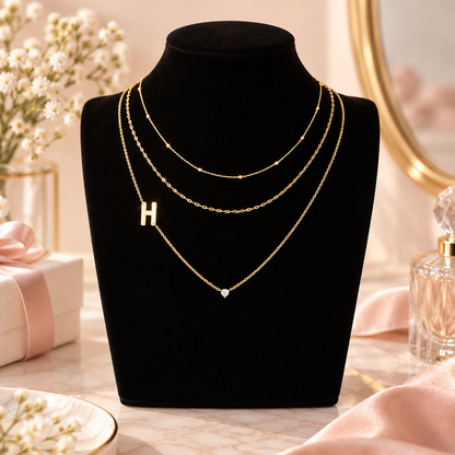 Triple Layer Initial Necklace Set