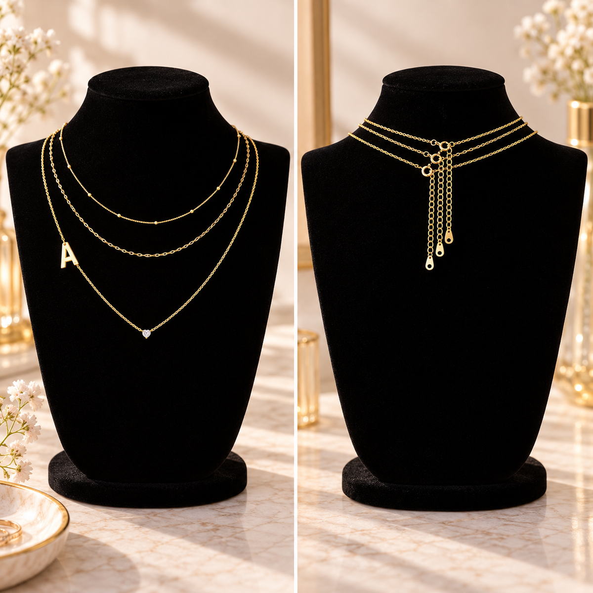 Triple Layer Initial Necklace Set