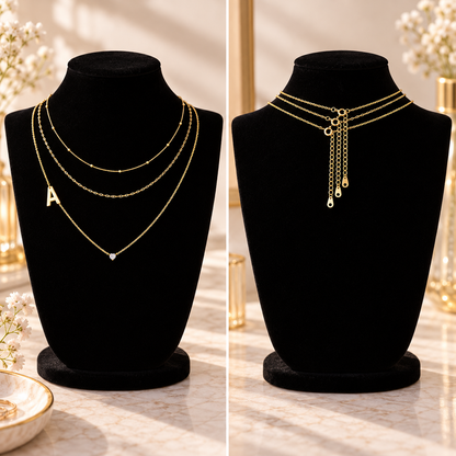 Triple Layer Initial Necklace Set