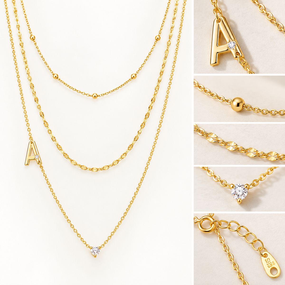 Triple Layer Initial Necklace Set