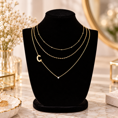 Triple Layer Initial Necklace Set