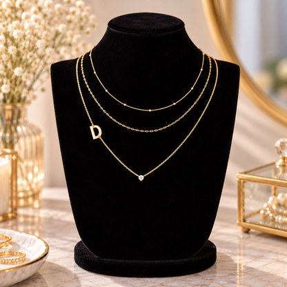 Triple Layer Initial Necklace Set