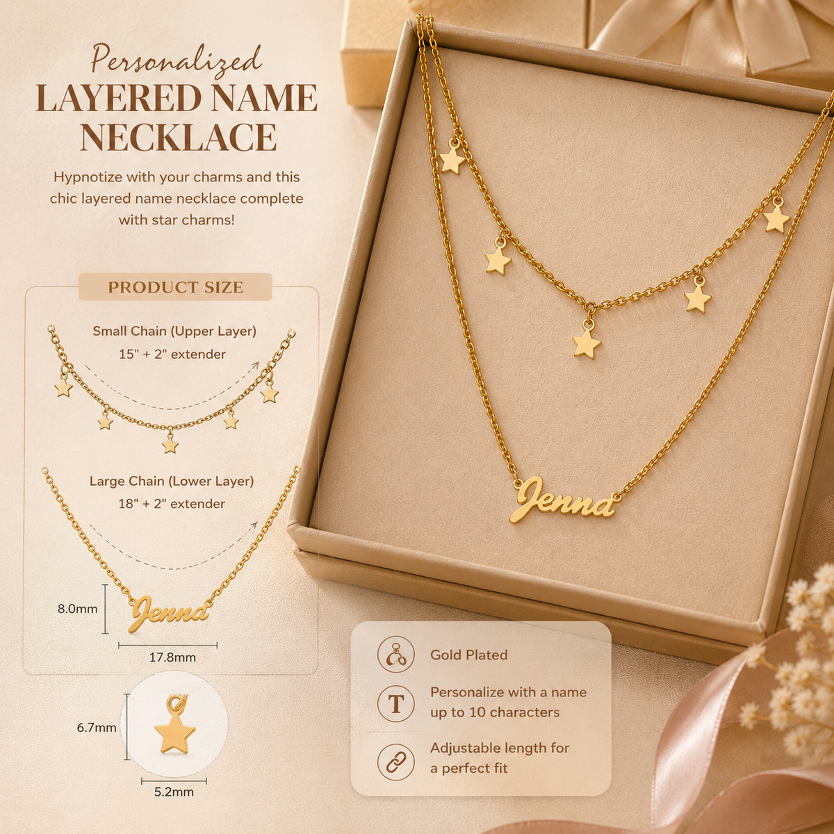 Personalized Layered Star Name Necklace