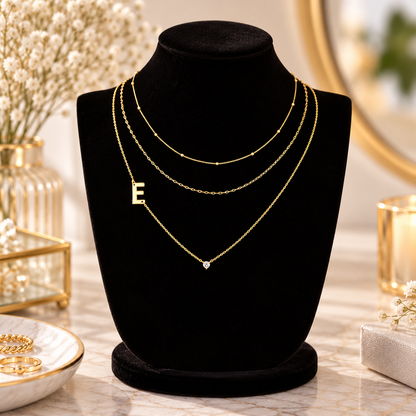 Triple Layer Initial Necklace Set