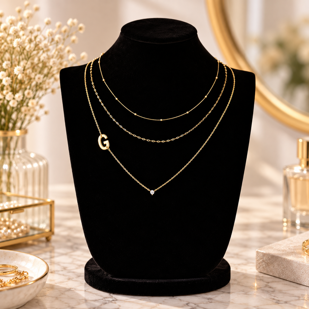 Triple Layer Initial Necklace Set