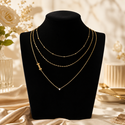 Triple Layer Initial Necklace Set
